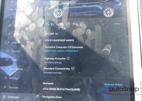 2016 Tesla Model S 60/70/75/85 z USA, uszkodzony, nr VIN 5YJSA1E19GF146955